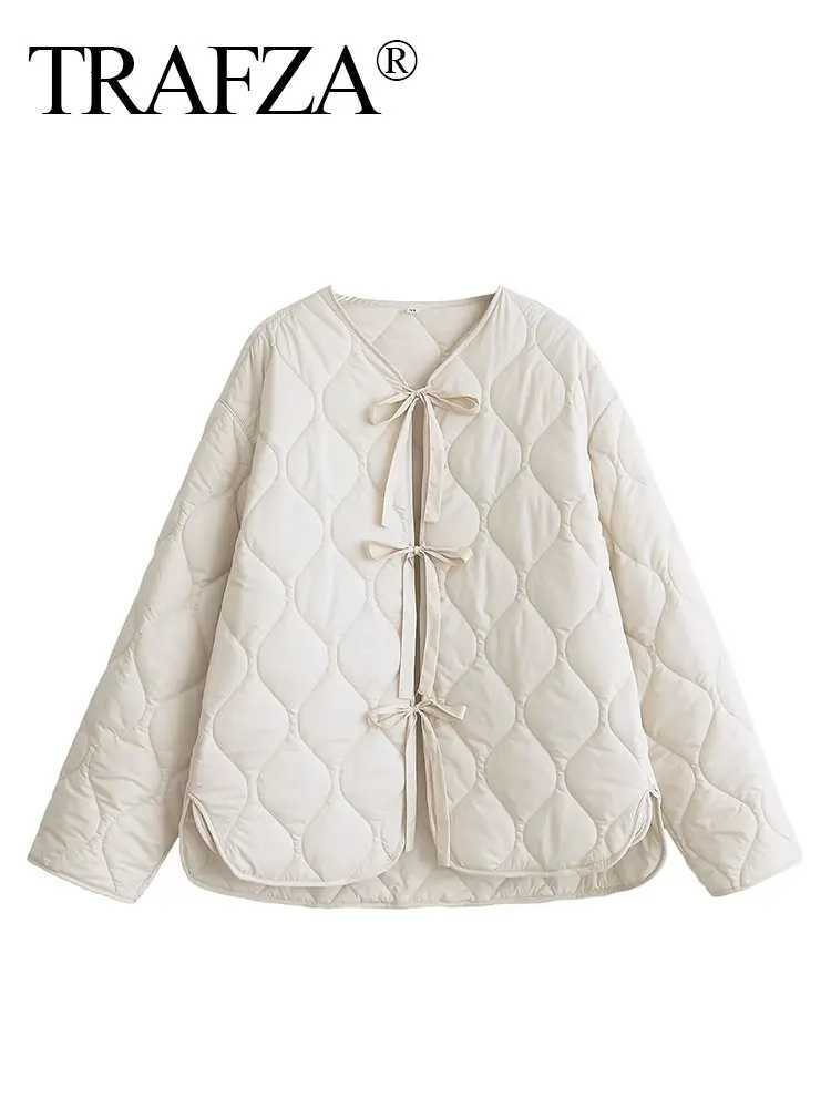 HH Autumn Jacket For Women 2024 New Fashion Bow Lace Up Cropped Coat Long Sleeve Quilted Jacket Woman Solid Casual OuterwearXJ251127