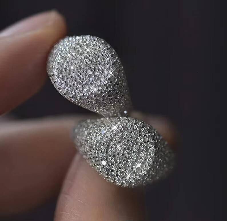 New Style Jewelry Pave Setting Iced Out VVS Moissanite Ring Custom Hiphop Sterling Silver 925 Oval Shape Ring