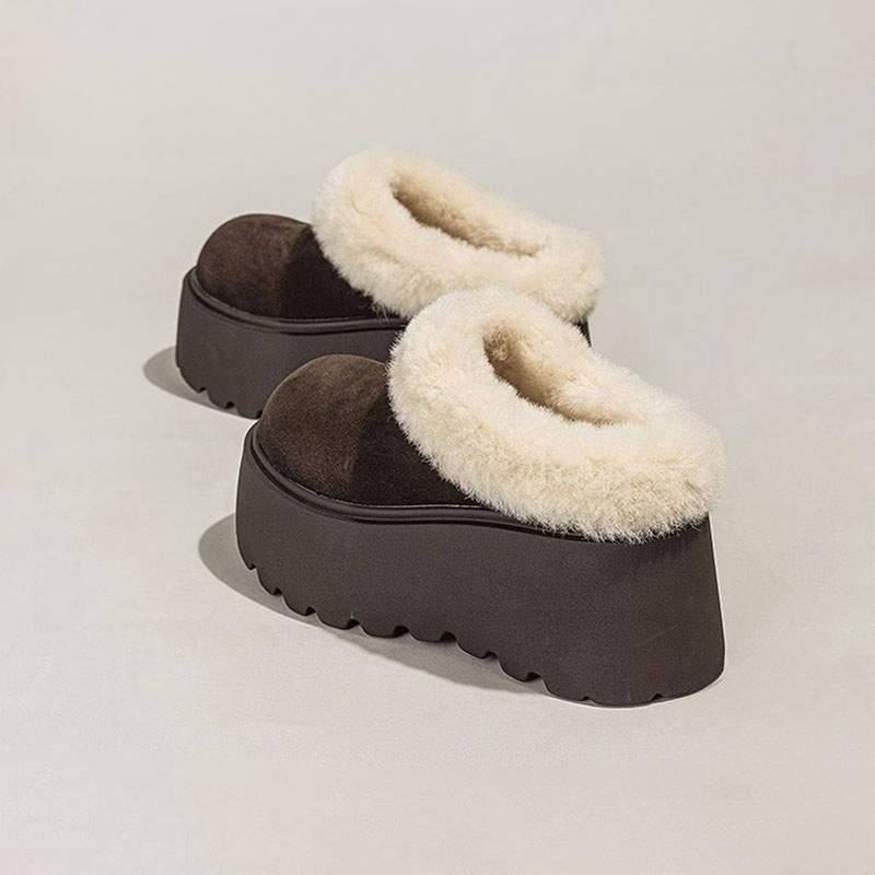 Free shipping Designer Slippers Versatile thick soled warm womens winter with plush insulation snow boots height increasing cotton shoes brown
