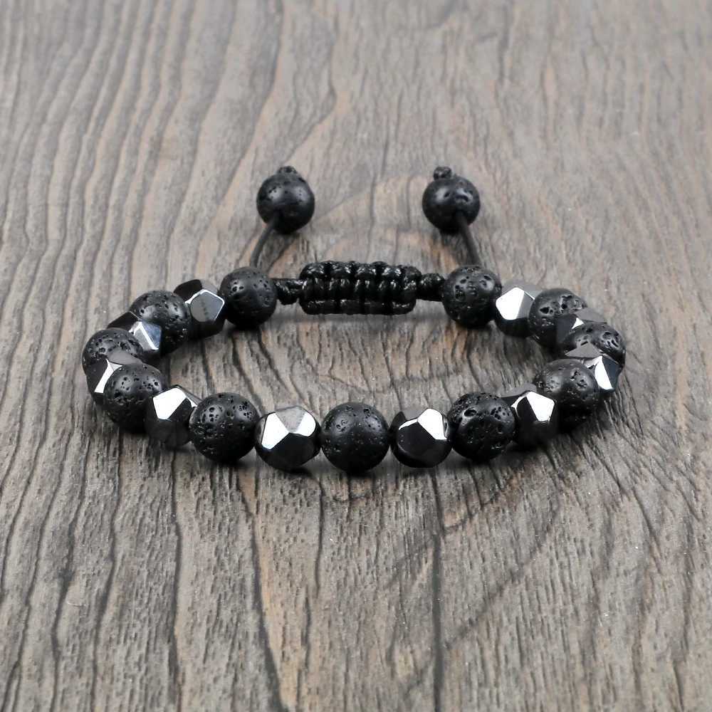 8mm Natural Black Lava Stone Distance Beaded Irregular Hematite Beads Bangles For Women Men Couples Yoga Jewelry Gifts C251105
