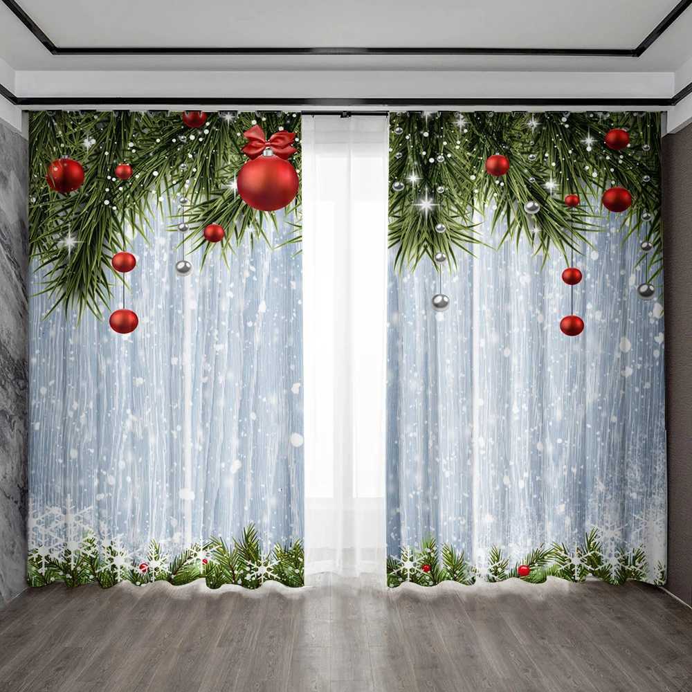 Curtain Christmas 2PC Home Decoration Printed Curtains Happy Birthday Cake Merry Christmas Kitchen Coffee Shop Living Room Balcony Garden Y251126