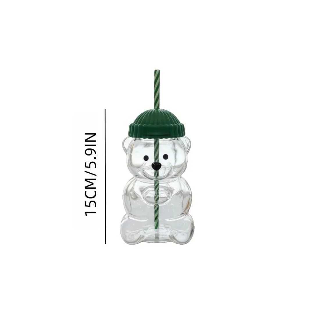 Bear Glass Mug 500ML Large Capacity Straight Drink Straw Cup With Cute Lid Portable For Daily Travel L251127