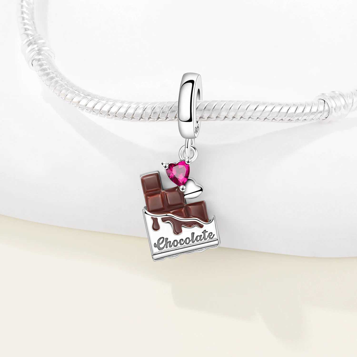 S925 Sterling Silver Heart Zircon Chocolate Coffee Pendant Charms Beads Fit Womans Bracelets Necklace DIY Party Gifts JewelryT251127
