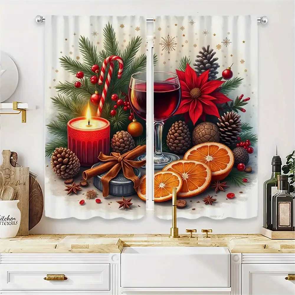Curtain Christmas 2pcs Christmas Window Curtains - Heavyweight Matte Polyester Blackout Curtains with Red Green Golden Holiday Decor - Machine Y251126