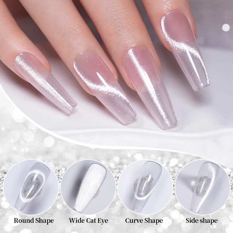 PUENTE 75ML Sparkling White Cat Magnetic Gel Nail Polish Ultra-Bright Cat Eye Soak Off UV Semi-Permanent Nail Varnish ManicureT251127