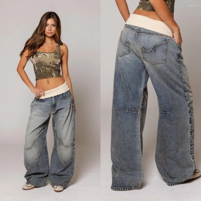 Women's Jeans Redm Ribbed Waistband Straight-Leg Vintage Washed Blue Wide-Leg Pants Embroidered All-Season Loose Street Z260313