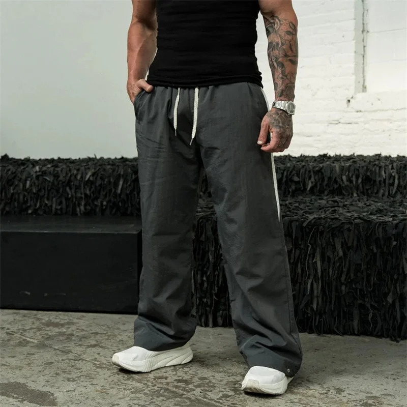 spring Autumn Track Pants Mens Loose Casual Wide Leg trousers Trendy Sports Splicing Breathable running straight-leg pants 251126