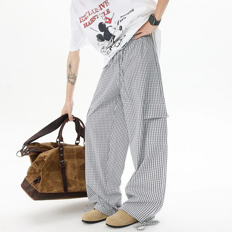 Biyaby Street Mens Flat Pants 8XL-M Work Pants Korean Fashion High Waist Wide Leg Pants Mens Large Loose Casual Pants 250427