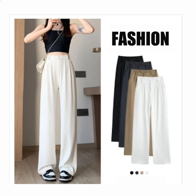 Spring Womens Thin Set Pants Womens Comfortable Straight Leg Trouser Womens Classic Solid High Waist Japanese Pancake 250427