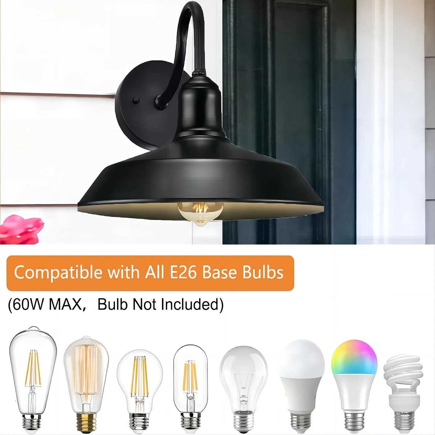 Vintage Gooseneck Barn Wall Lamp - Matte Black Outdoor Wall LampAlexa-Enabled Smart Outdoor Sconce Easy InstallationM251127