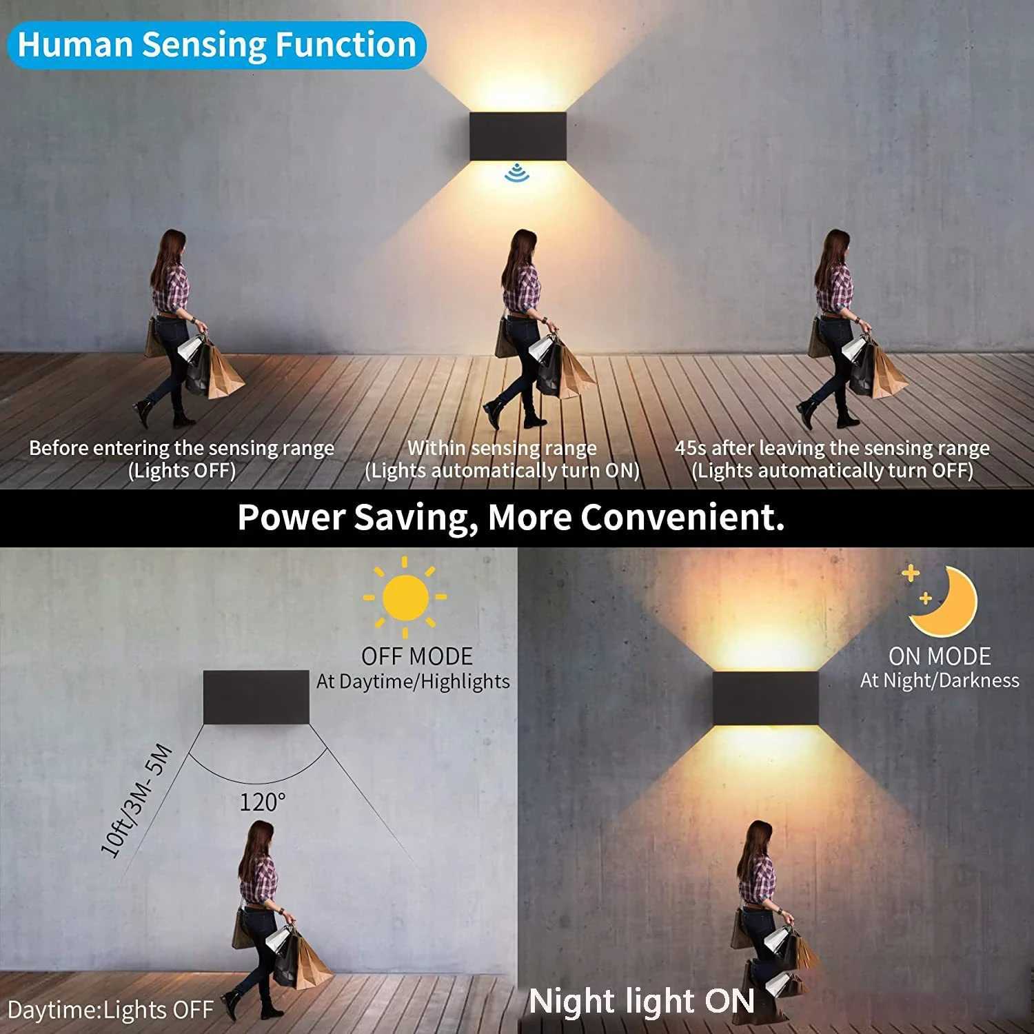 LED Outdoor Wall Lamps 24W LED Motion Sensor Black/White IP65 Waterproof Indoor Outdoor Lighting Adjustable Wall LightM251127