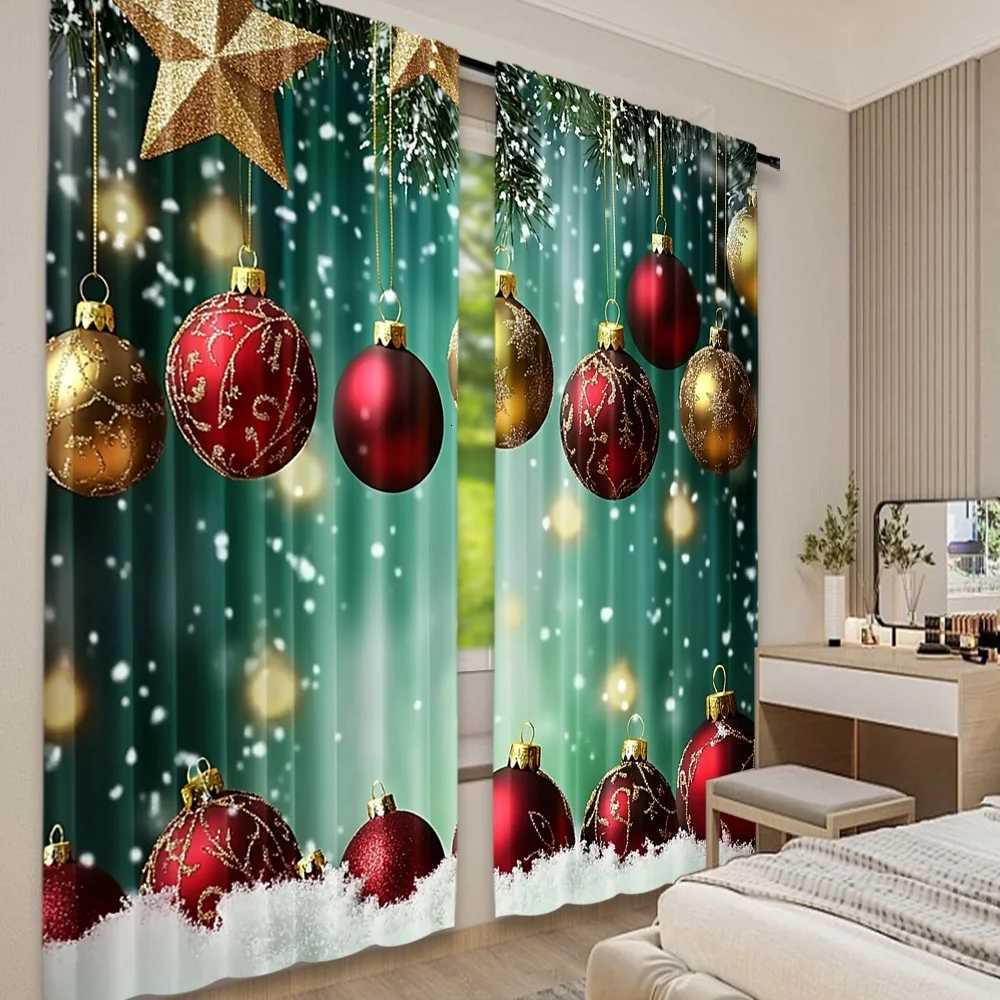 Curtain Christmas 2D flat printing 2pcs Merry Christmas Curtains Christmas tree3 Digital Printed Polyester Drapes Non fading Festive Holiday for Y2511