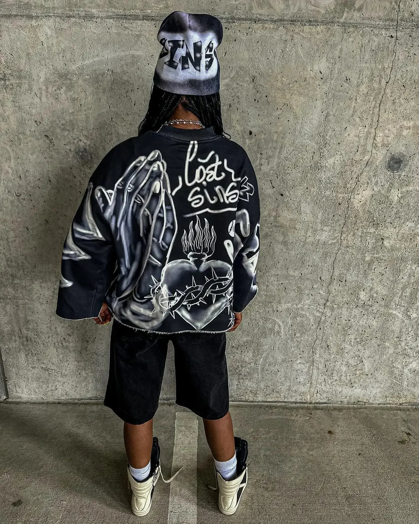 Y2k HipHop Oversized Graphic Full Print Cropped Top for Men Loose Three Quarter Sleeve Tees Retro Tie Dye Cross T Shirts Gothic 251126