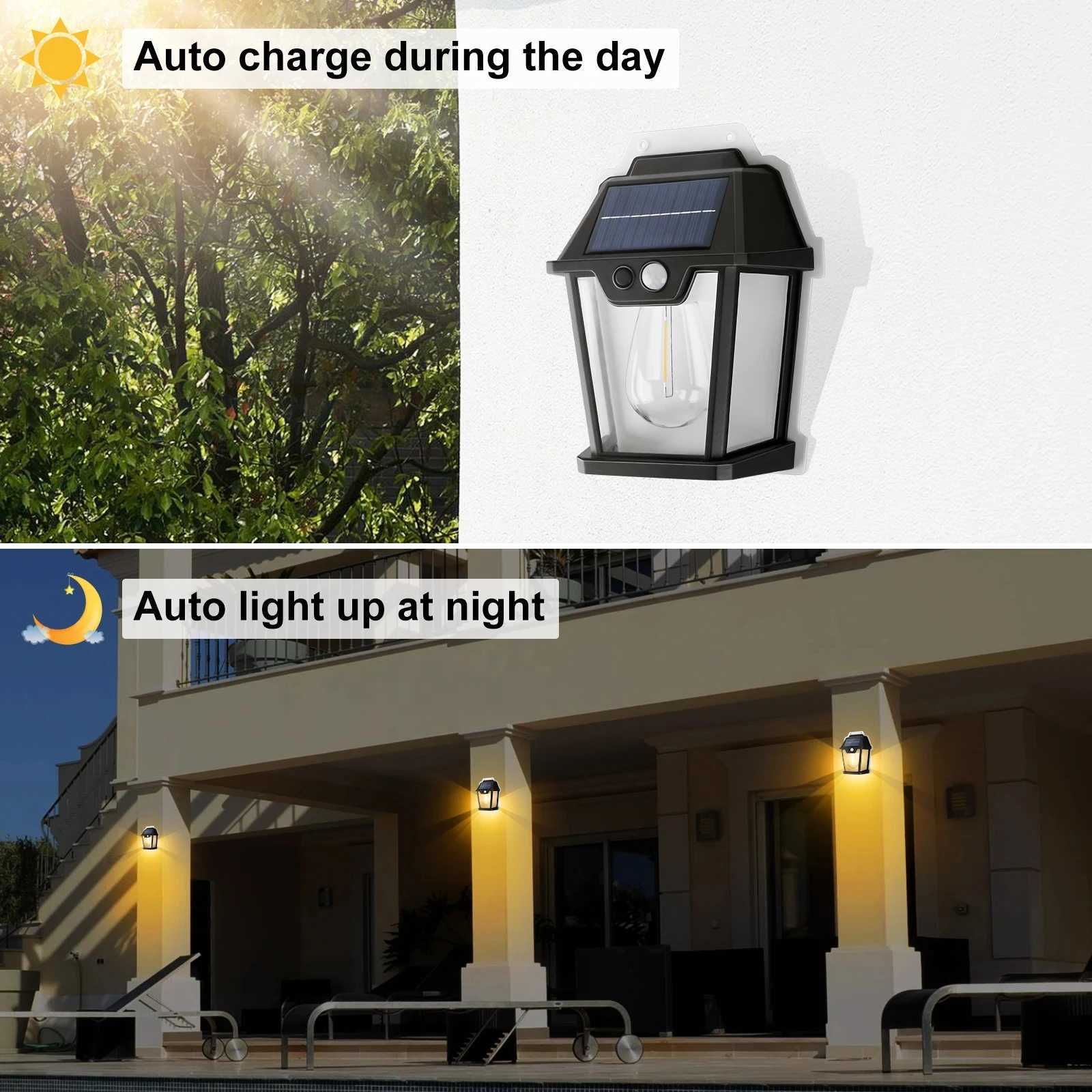 LED Solar Tungsten Light Human Body Induction Solar Wall Lamp Waterproof House Garden Yard Street Emergency Night Filament LampsM251127