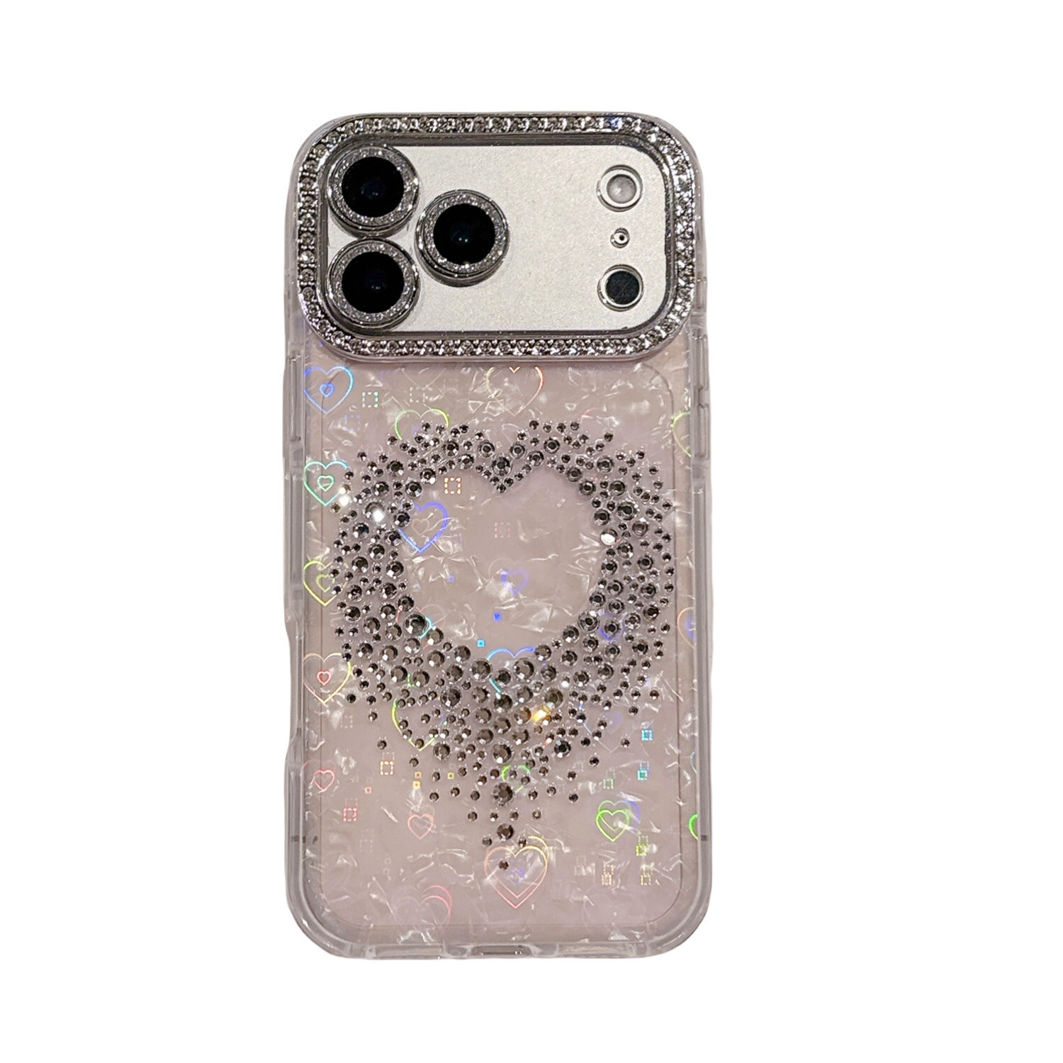 Inlaid Heart Phone Case iPhone 17 Pro Max Compatible with Apple 16 Pro Full Coverage Diamond Frame 15
