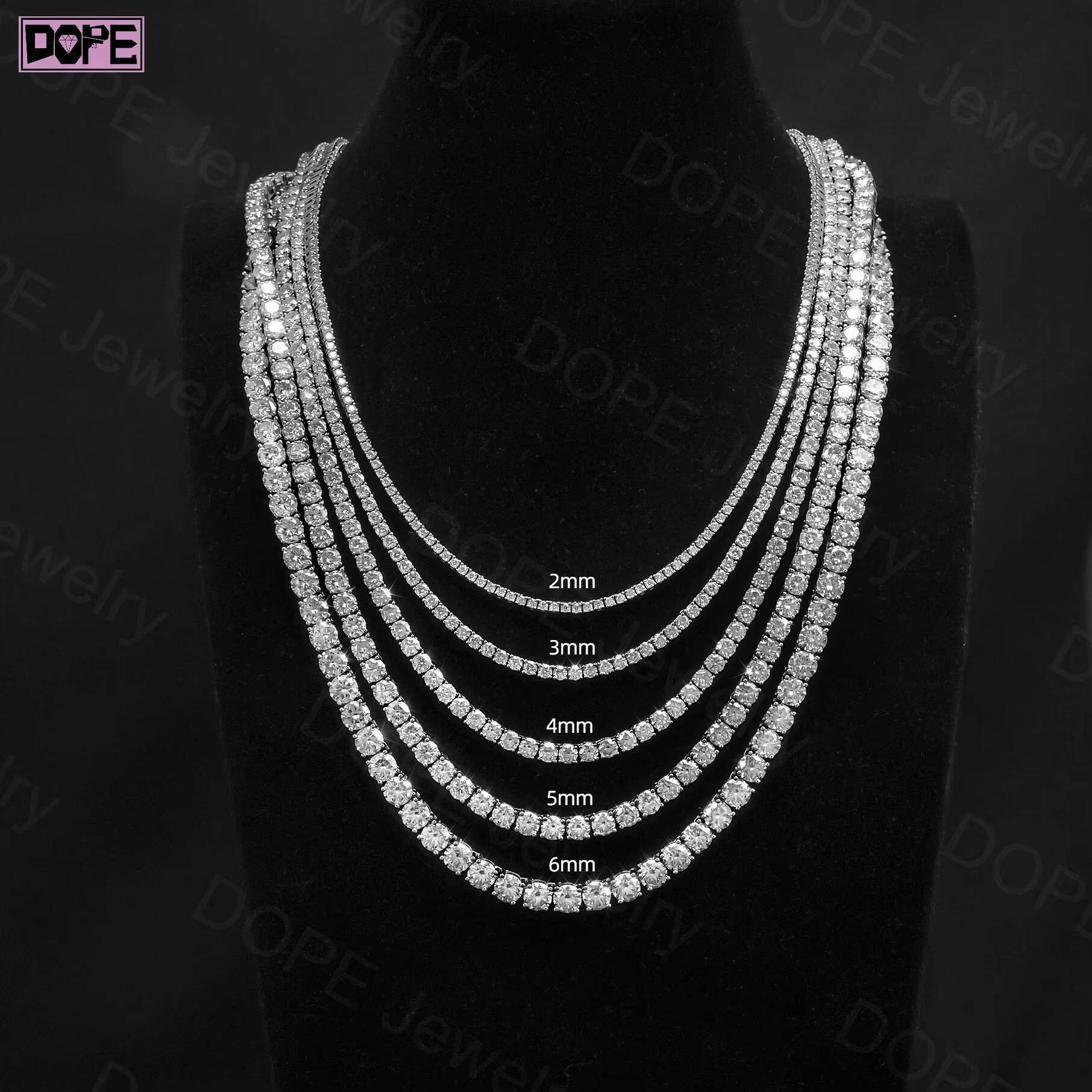 Wholesale 3mm 4mm Moissanite Chain Fine Jewelry 925 Silver Men Women Necklace VVS Moissanite Tennis Chain