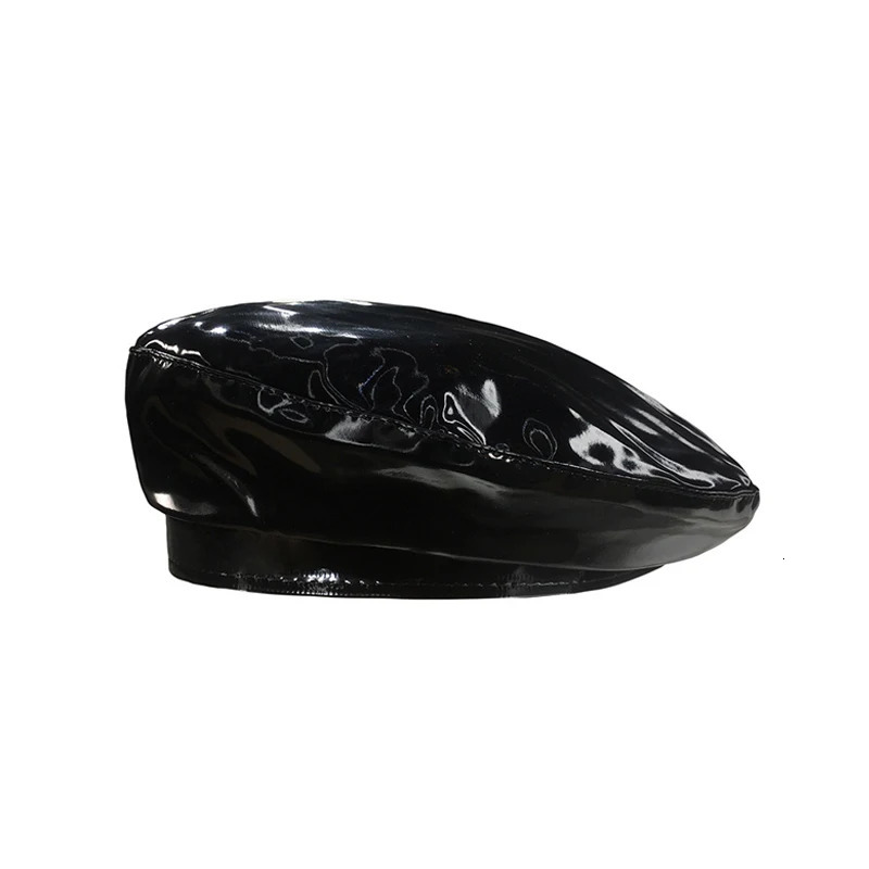 Lady mirror PU leather painter caps casual hat fashion French Artist painter glossy leather Beret Cap 251126