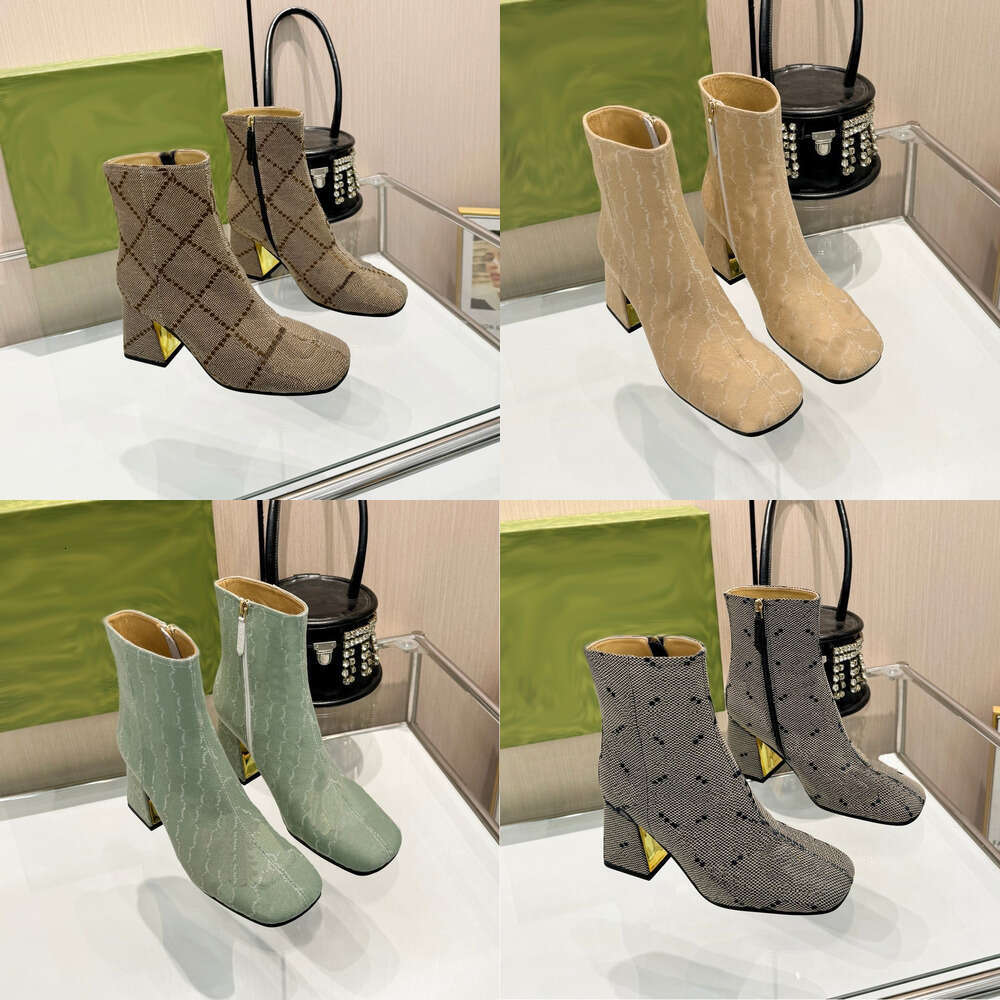 Designer Boots Chunky Heel square toe leather Short Ankle Exquisite Luxury Ankle Boots Leather Star Woman shoe Spring Woman Shoes Cowboy Booties kitten heel boot