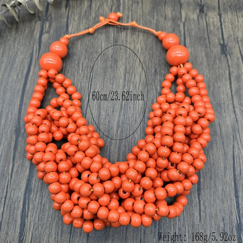 Colorful Round Wood Necklace Pendant Boho Bib Beads Chain Choker Collar Vintage Bohemian African Jewelry 250425