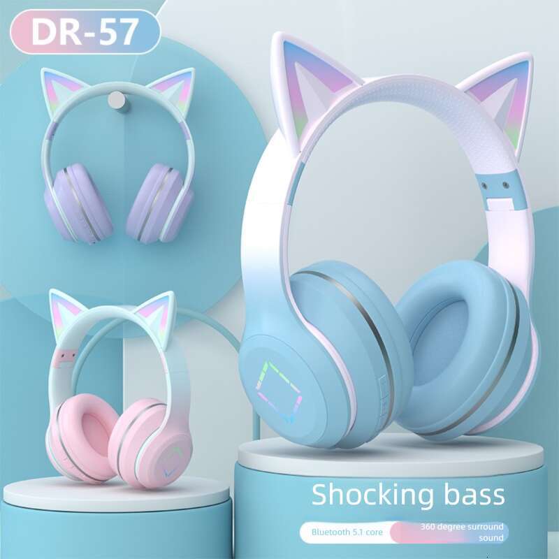 Brand crossover designer niche new DR Bluetooth ultra-long endurance gradient color luminous cat-ear wireless headset