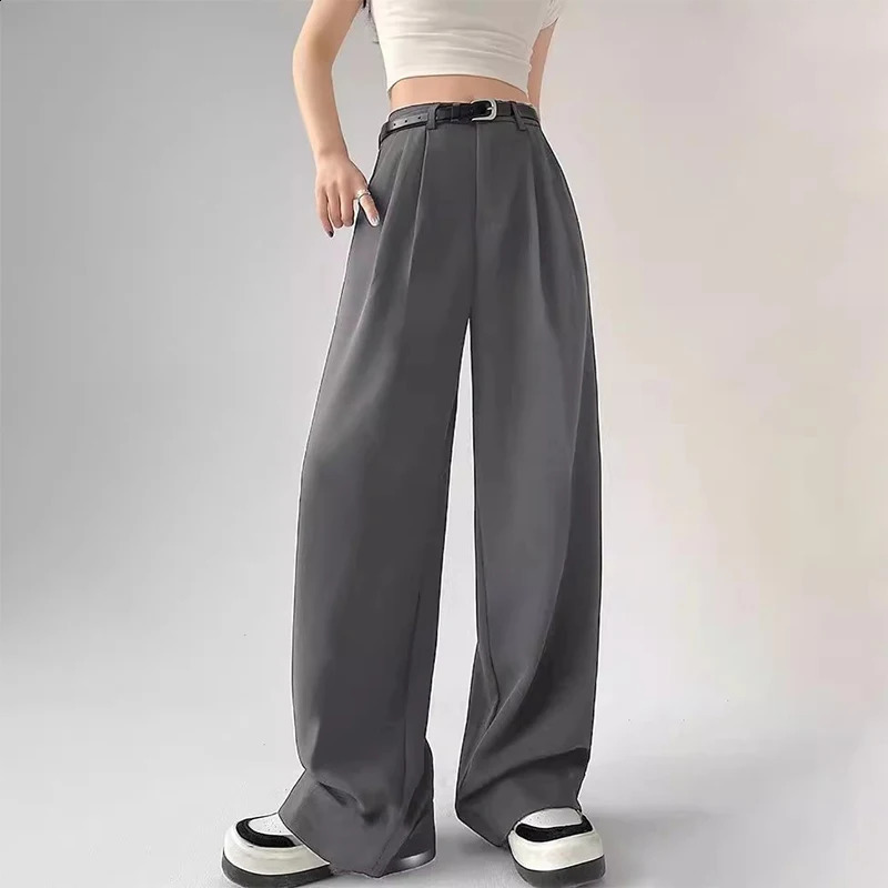 MEXZT Fashion wide leg pants Korean women with pockets black suit summer streetwear high waisted straight pants 250427