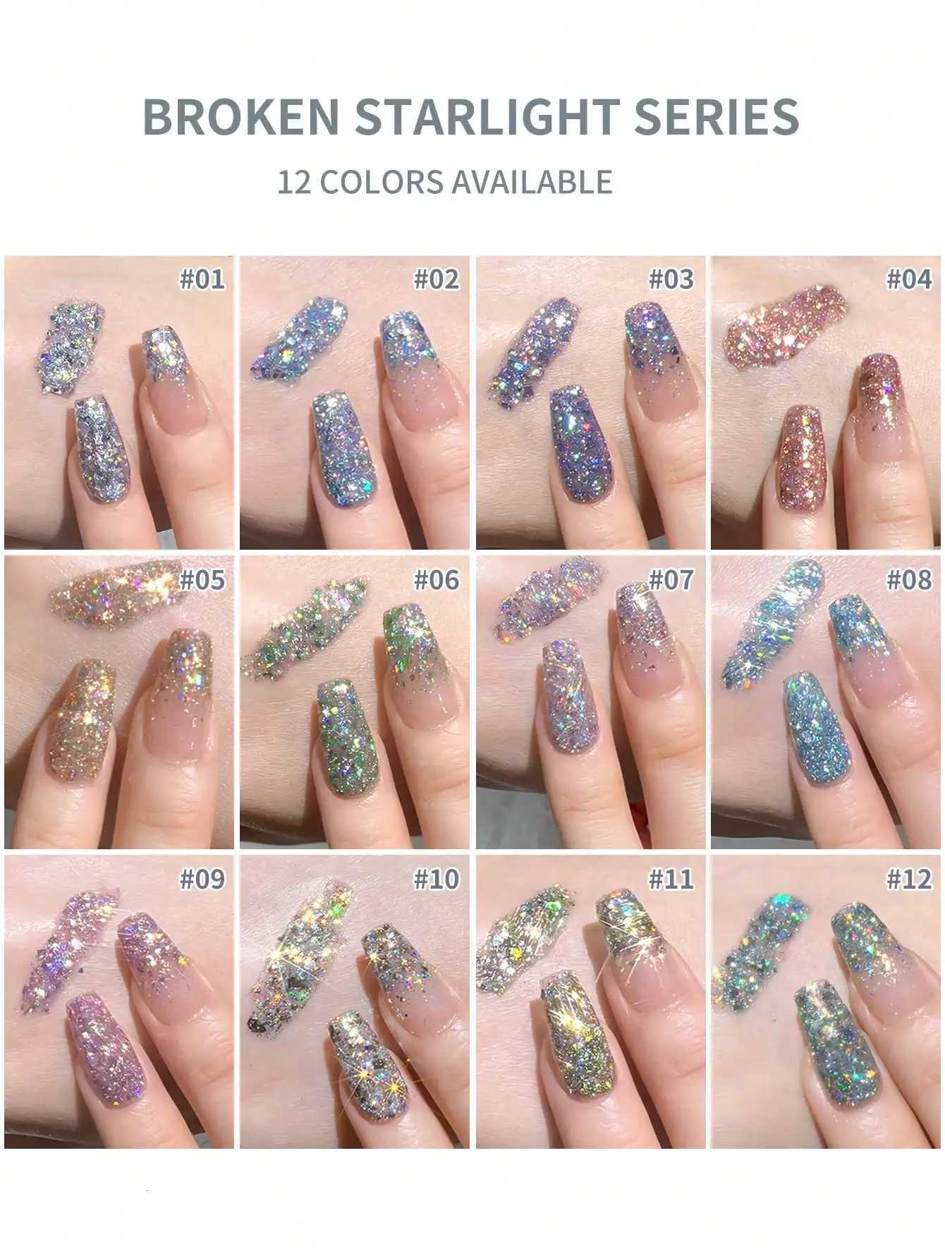 12pcs 15ml Broken Straight Series Glitter Silver Gel Nail Polish Semi-permanent Varnish Soak Off Nail Art Base Top CoatT251127