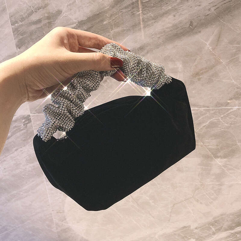 Dinner Bag Da Wang Velvet Bag Also Popular On The Internet Is Portable Studded Small Sparkling Diamond Dinner Black Hand Held Bag And A Women S Banque