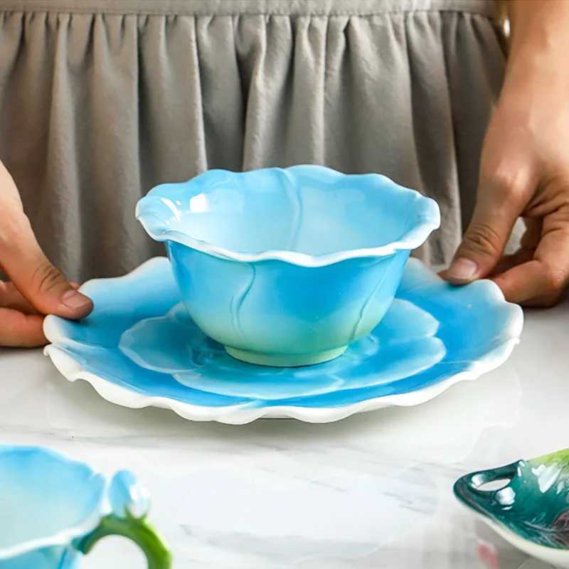 Ceramic Rose Coffee Cup Saucer Exquisite Butterfly Kettle Afternoon Camellia Flower Teacup Flower Decoration Milk Coffee Cup New C251127