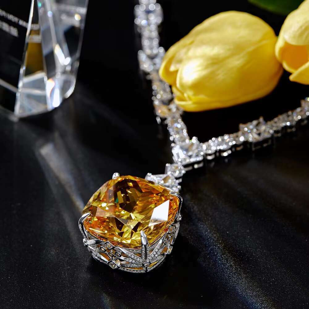 DHcollections Dylam Dazzling Exaggerated Design Women's Pure Sier Boutique Jewelry Full Square 5A Zirconia Pendant Necklace