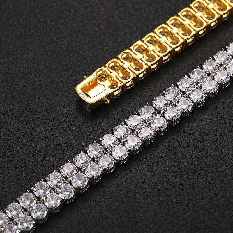 Dropshipping Fine Jewelry 2 Row 925 Sterling Silver Lab Grown VVS Moissanite Diamond Tennis Chain Bracelet for Men Women