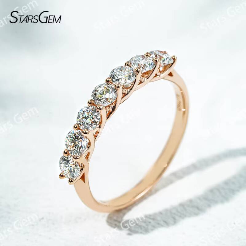 Starsgem 075ct 3mm Round Brilliant Cut Lab Grown Diamond 18K Gold Half Circle Seven Stone Diamond Ring