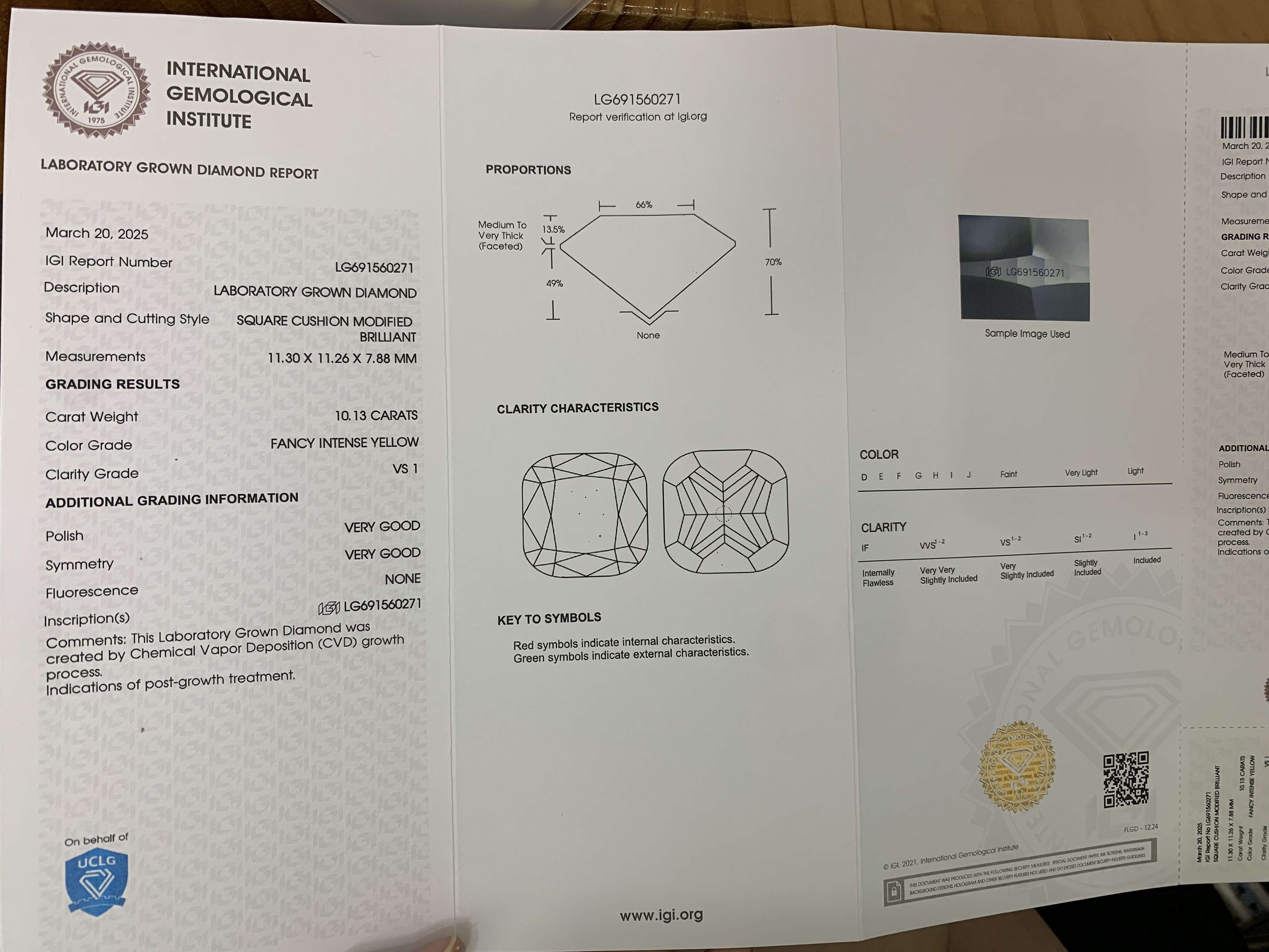 Wholesale IGI Certified 10.13CT VS1 Synthetic Lab Grown Diamond CVD Lab Grown Fancy Intense Yellow Cushion Cut Loose Diamonds
