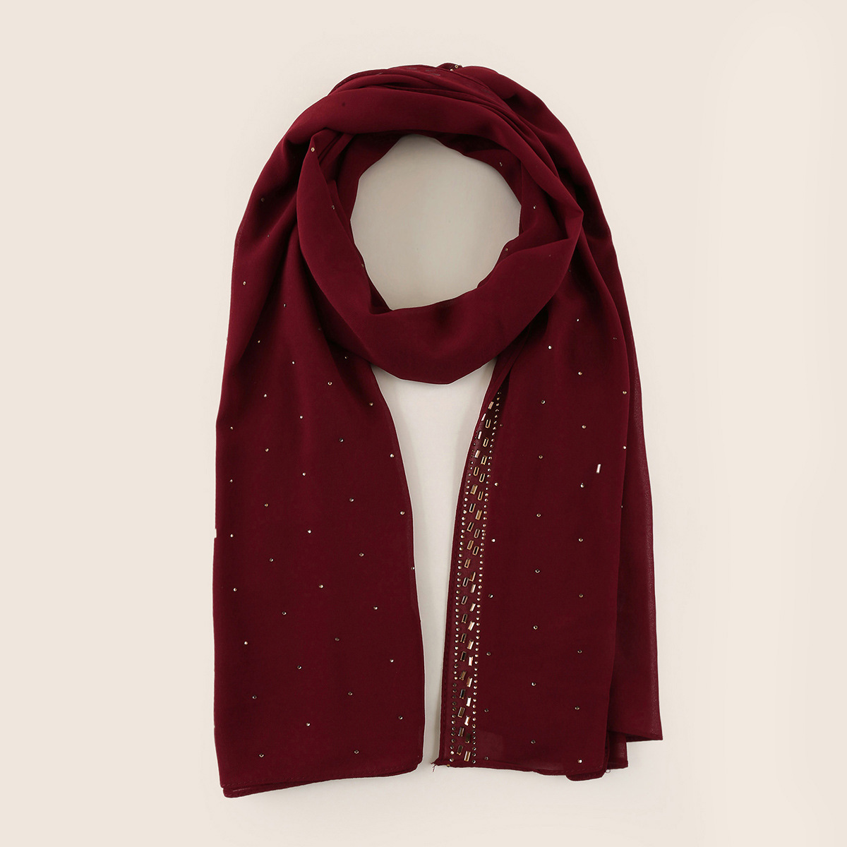 K534 A085 Cross-border supply New solid color pearl chiffon long scarf hot diamond ethnic style scarf hijab shawl