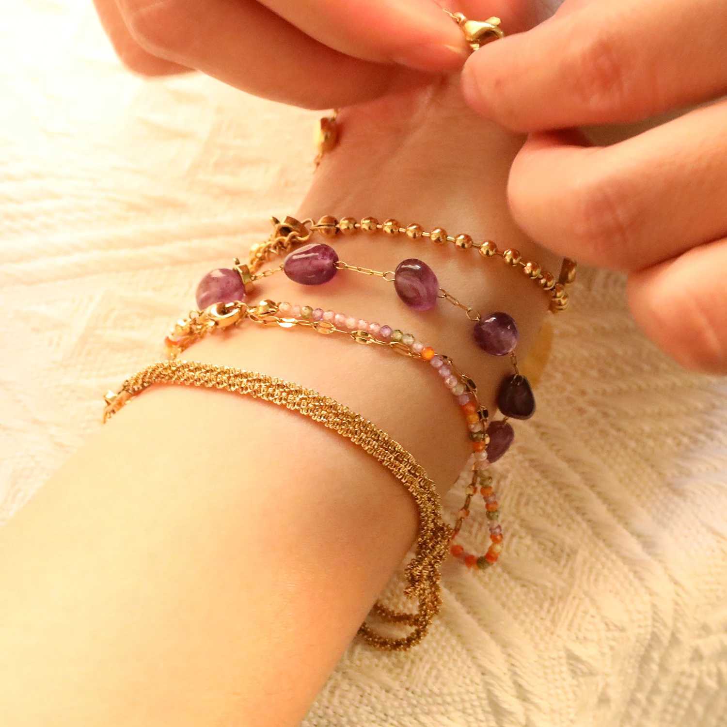 LUXUKISSKIDS Trendy Natural Purple Crystal Stones for Woman/Ladies Steel Stainless Charm Chain Jewellry Gifts C251105