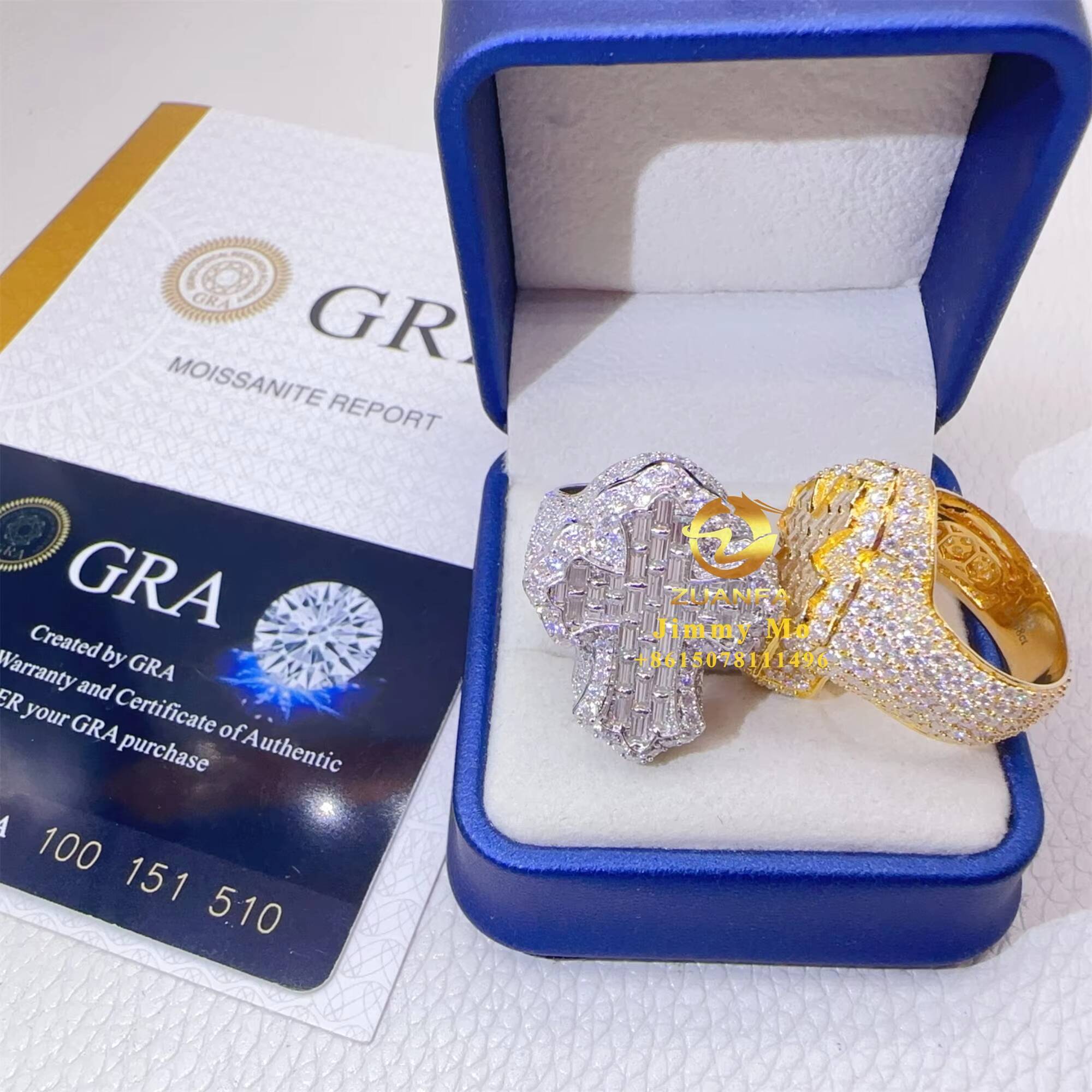 New Arrivals GRA Certificates Pass Diamond Tester White Gold Plated 925 Silver Hip Hop VVS1 Moissanite Diamond Cross Ring Man