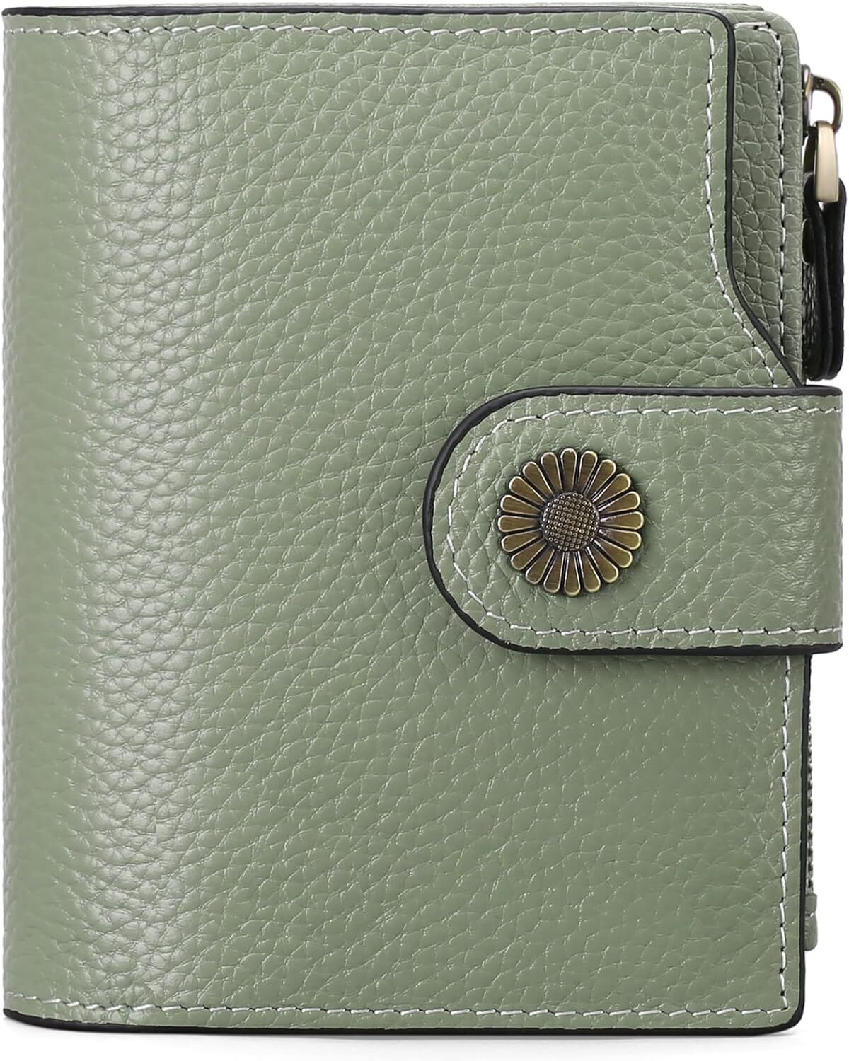 FALAN MULE Small Leather Double Fold Women's Wallet with RFID Shielding, Light Green, Compact