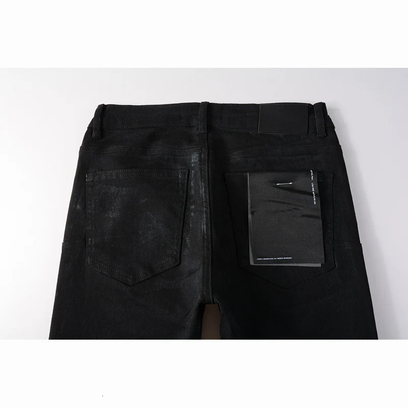 American Mens High Street Distressed Dark Black Coated Blank Stretch Skinny Button Fly Ripped Jeans Pants 251209