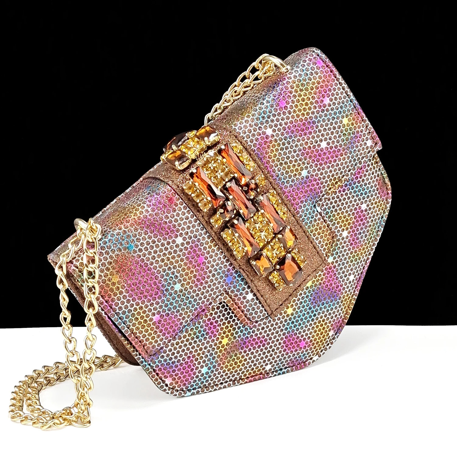 QSGFC Italian Fashion Square Toe Womens Strange High Heels Large Size Fashion Diamond Decoration Brown Shoes and Bag Set Party Bag 250425