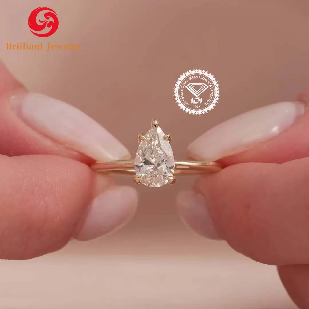 Wholesale IGI GIA Certified HPHT CVD D VS1 3CT Lab Grown Pear Cut Diamond Engagement Wedding Ring 10K 14K 18K Yellow White Gold