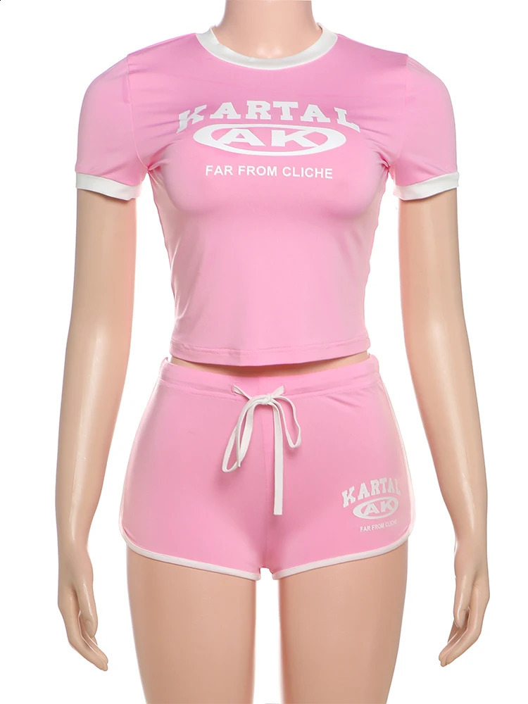 Nibber Tracksuit Letter Print 2-piece womens activity short sleeved topbicycle short sleeved matching street elastic set 250422