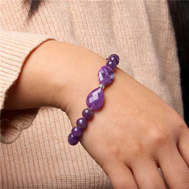 Healing Natural Amethysts Stone Purple Crystal Beadeds Adjustable Elegant Energy Bangle for Women Jewelry Gift C251105