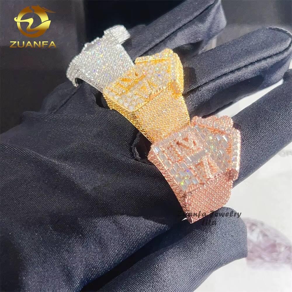 Custom Made House Ring Pass Diamond Tester 925 Sterling Silver Baguette Hip Hop Moissanite Rings