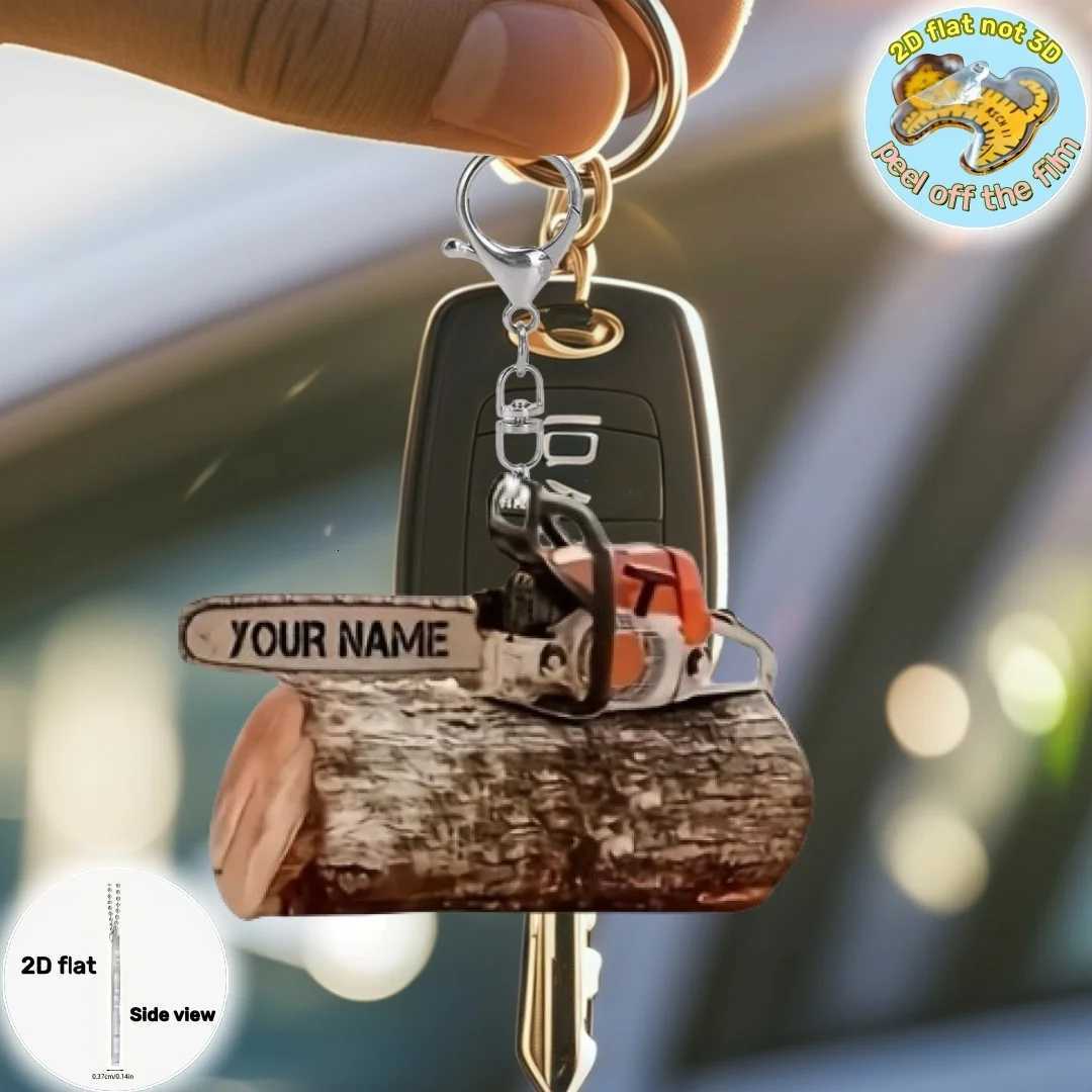 Mini Chainsaw Pendant Keychainelectric Saw Logging Themed 2D Flat Acrylic OrnamentHanging Decoration for CarBagsFestiveGiftT251127