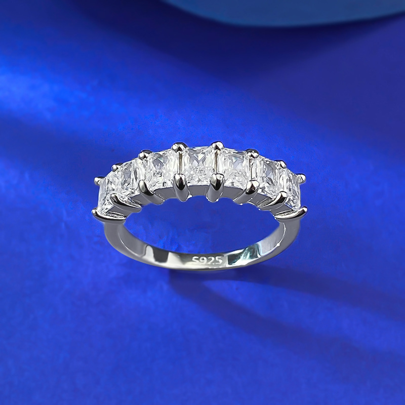 Brand Ins Top Sell Luxury Jewelry Real 100% 925 Sterling Silver Square Radiant White Lab Moissanite Diamond Eternity Stack OL Designer Women Wedding B