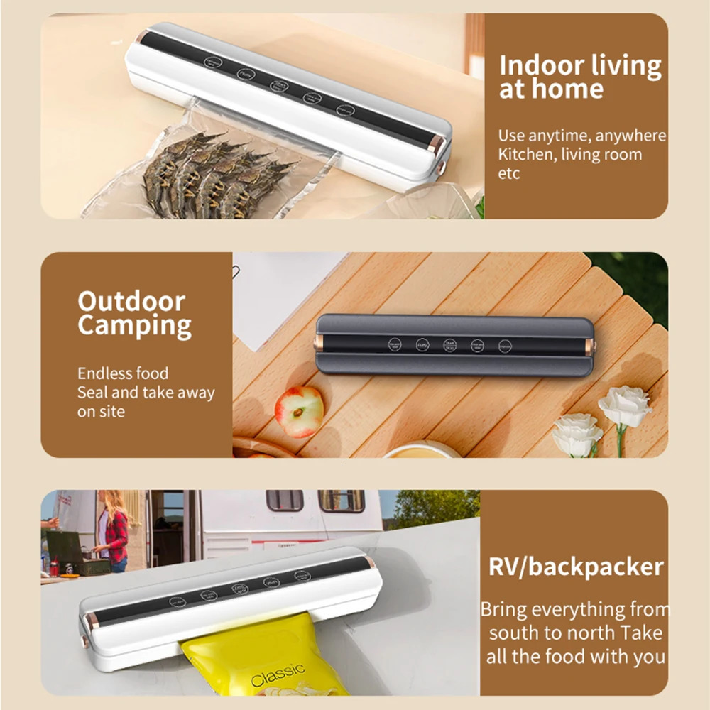 Food Vacuum Automatic Air Sealing Machine Home USB Wireless Wacuum Sealer 1500mAh 62KPa High-Suction Store Food Vacuum 251126