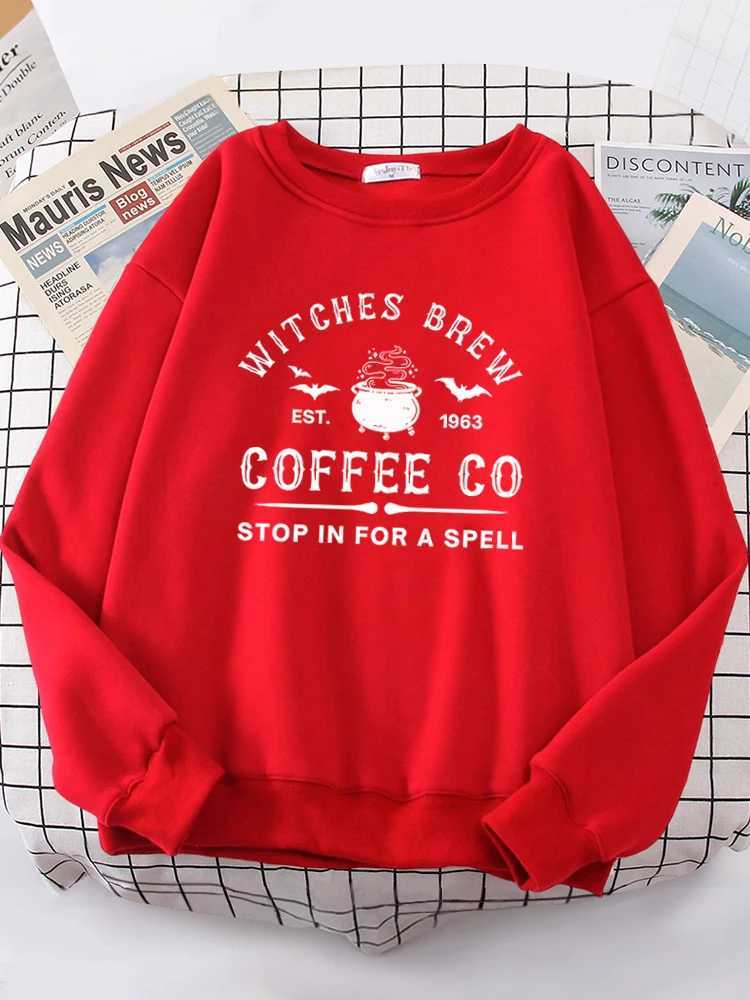 Witches Brew Coffee Letter Simple Autumn Womens Sweatshirts Casual Fleece Long Sleeves Warm All-Match Woman Pullover J251136