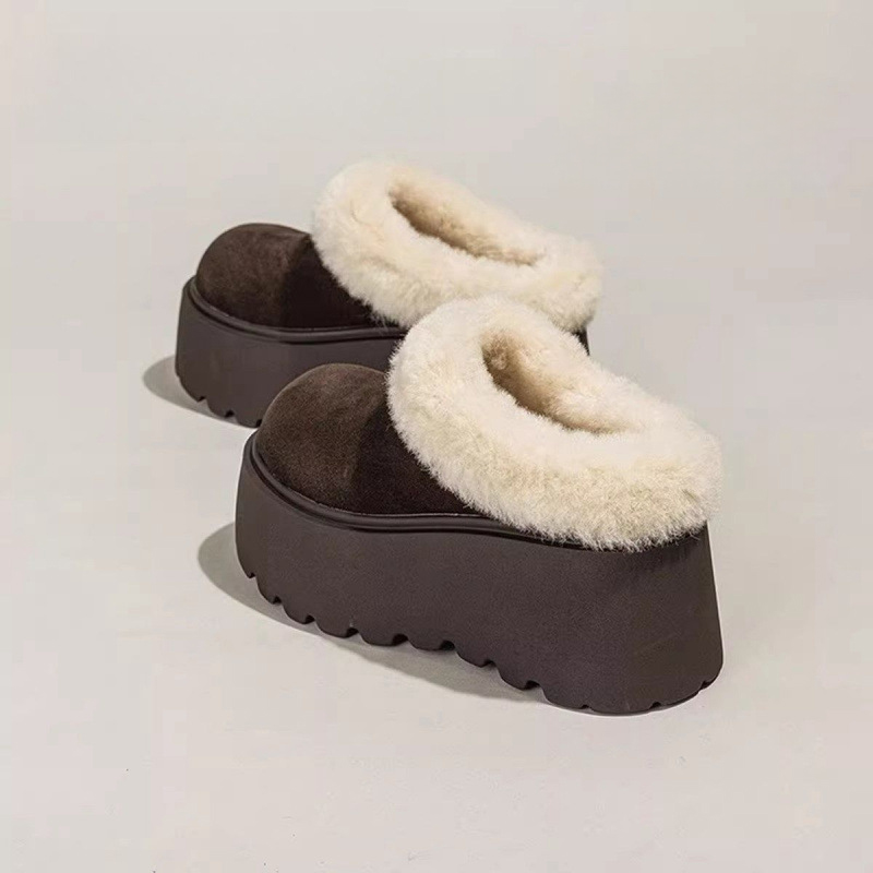 Free shipping Designer Slippers Versatile thick soled warm womens winter with plush insulation snow boots height increasing cotton shoes brown