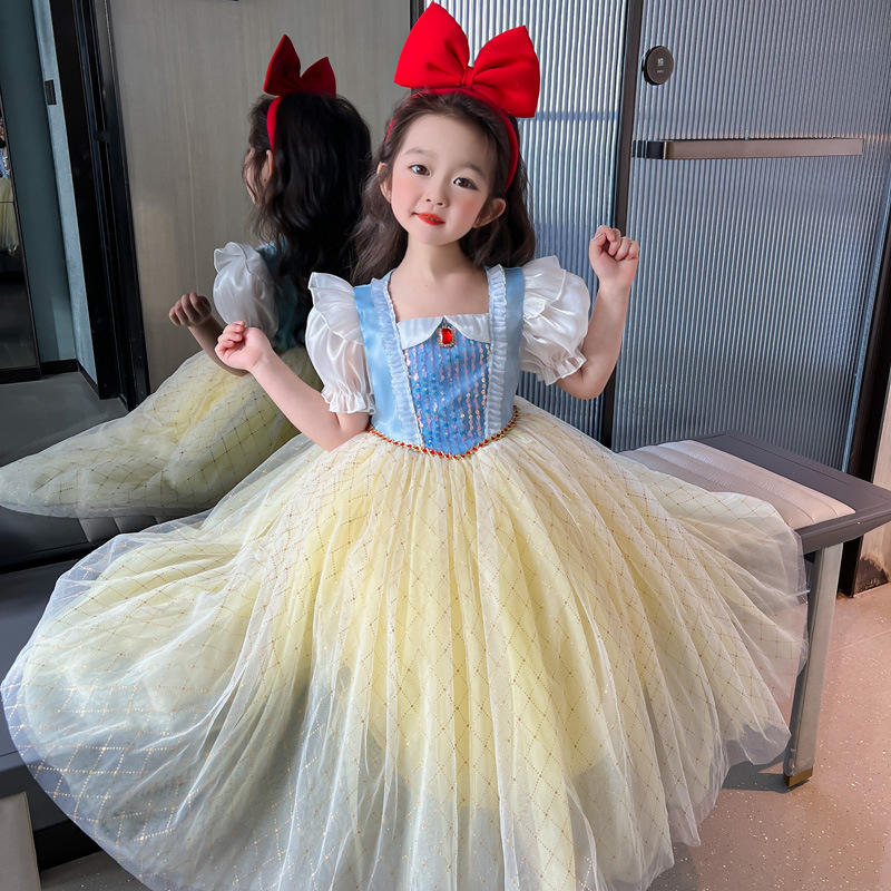 DISNEY Kids designer clothes baby designer girl birthday outfit princess dress baby short-sleeved dress princess dress Girls Elsa dress comfortable an