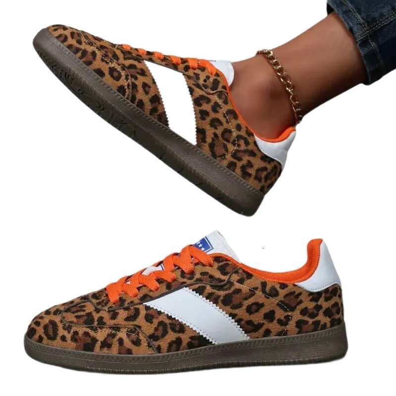 Compaik Leopard Print Women Outdoor Classic Retro Trainers Walking Sneakers Fashion Lace Up Non-Slip Casual Running Shoe dh911043022