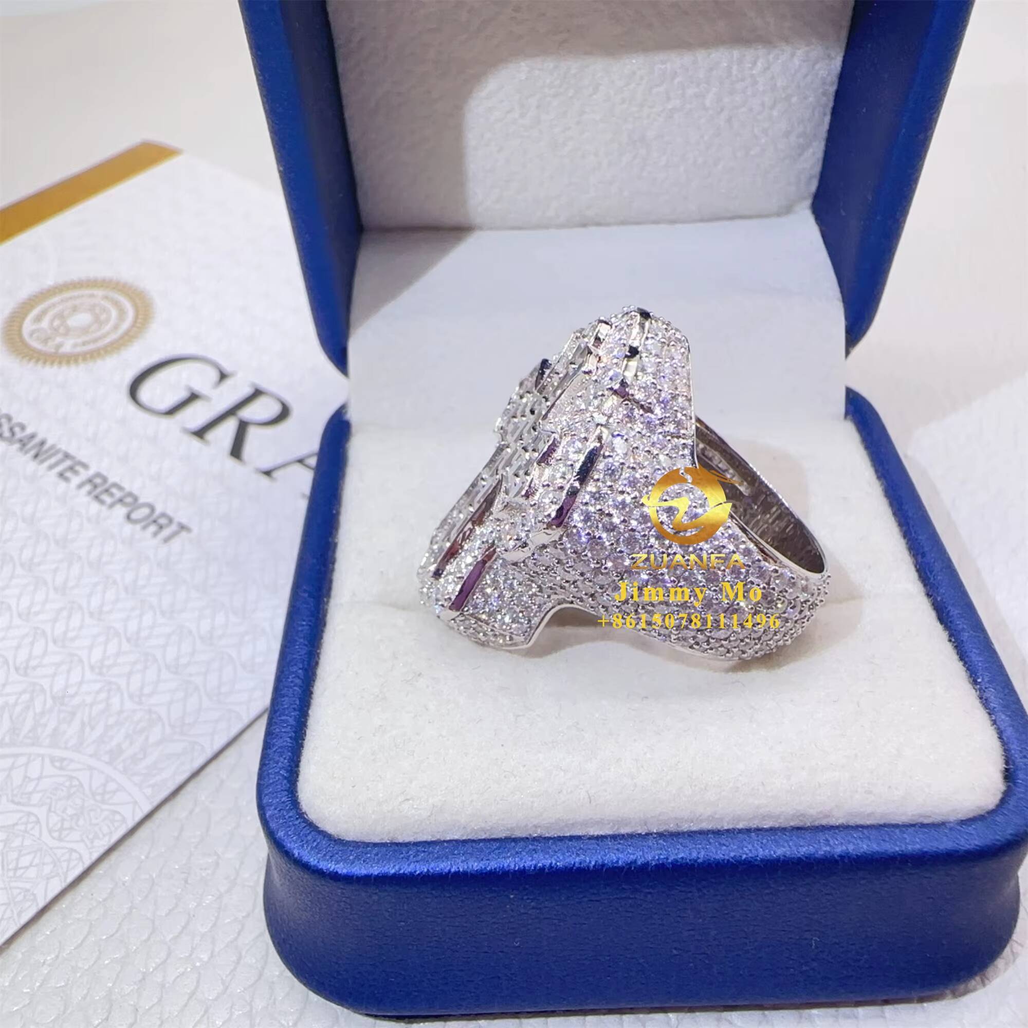 New Arrivals GRA Certificates Pass Diamond Tester White Gold Plated 925 Silver Hip Hop VVS1 Moissanite Diamond Cross Ring Man